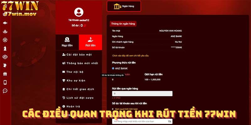 Điều quan trọng khi rút tiền 77win